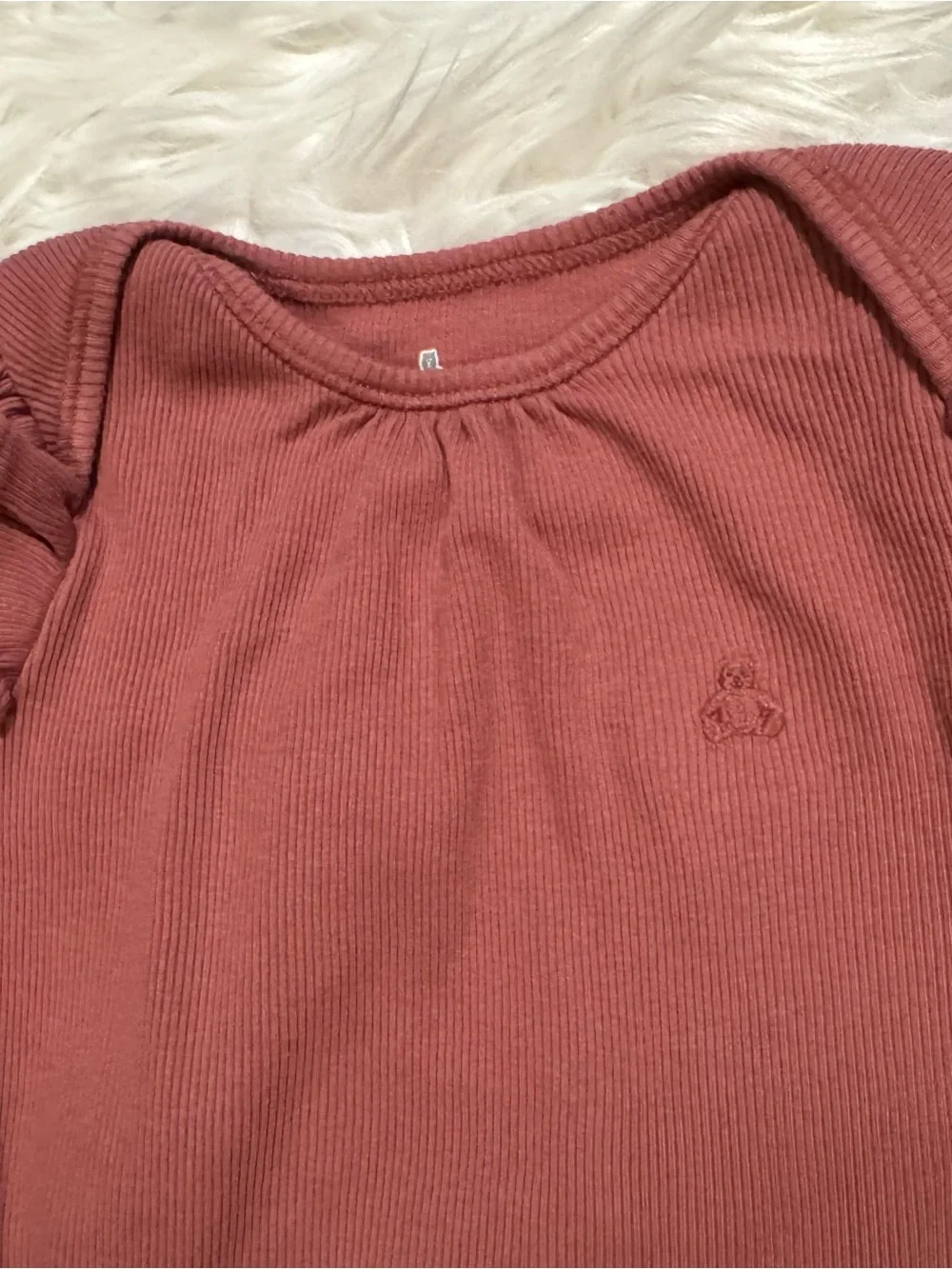 Baby Gap Baby Girls 18-24M Pink Ribbed Ruffle Teddy Bear Bodysuit